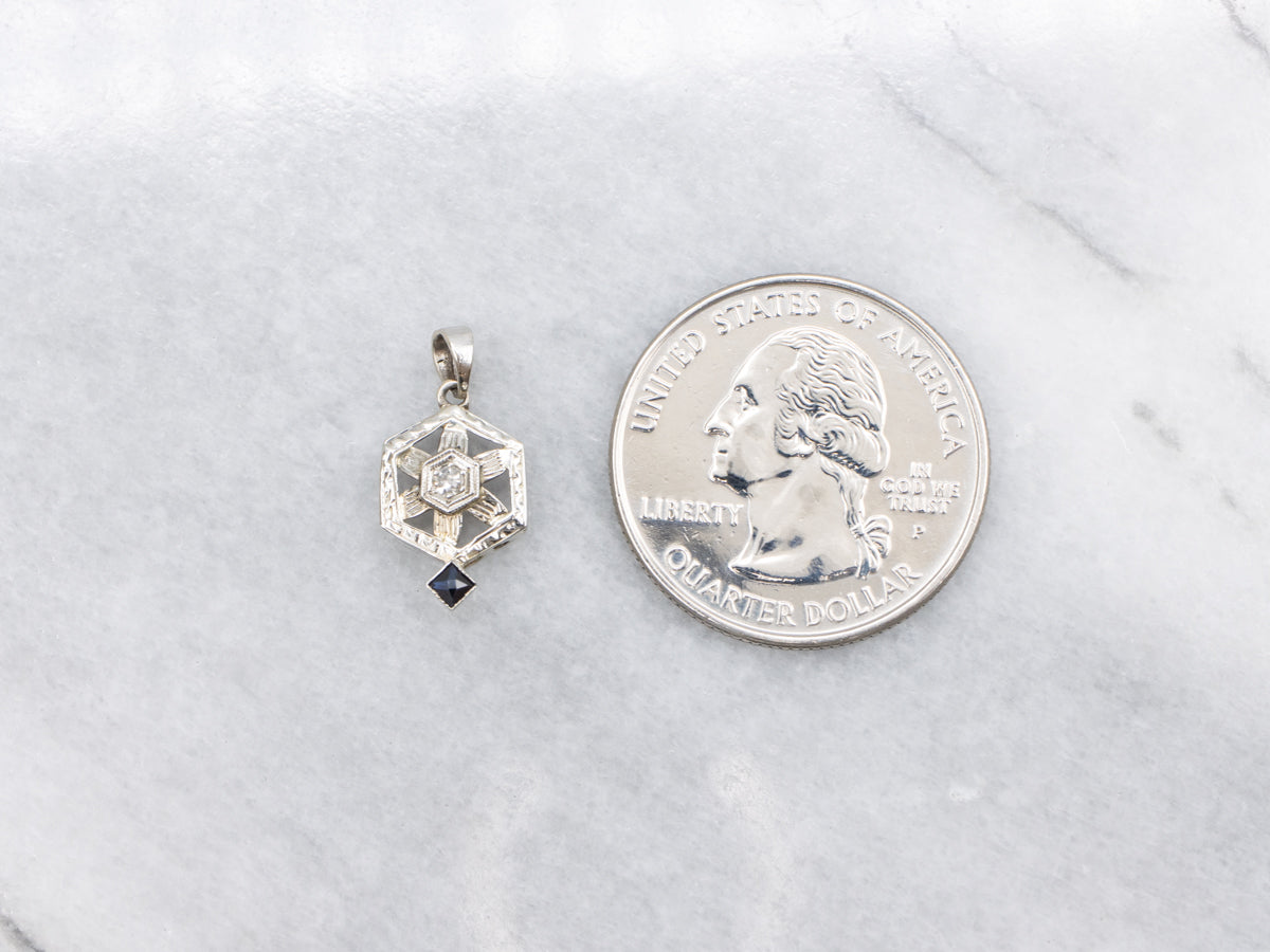Art Deco Old Mine Cut Diamond and Sapphire Pendant