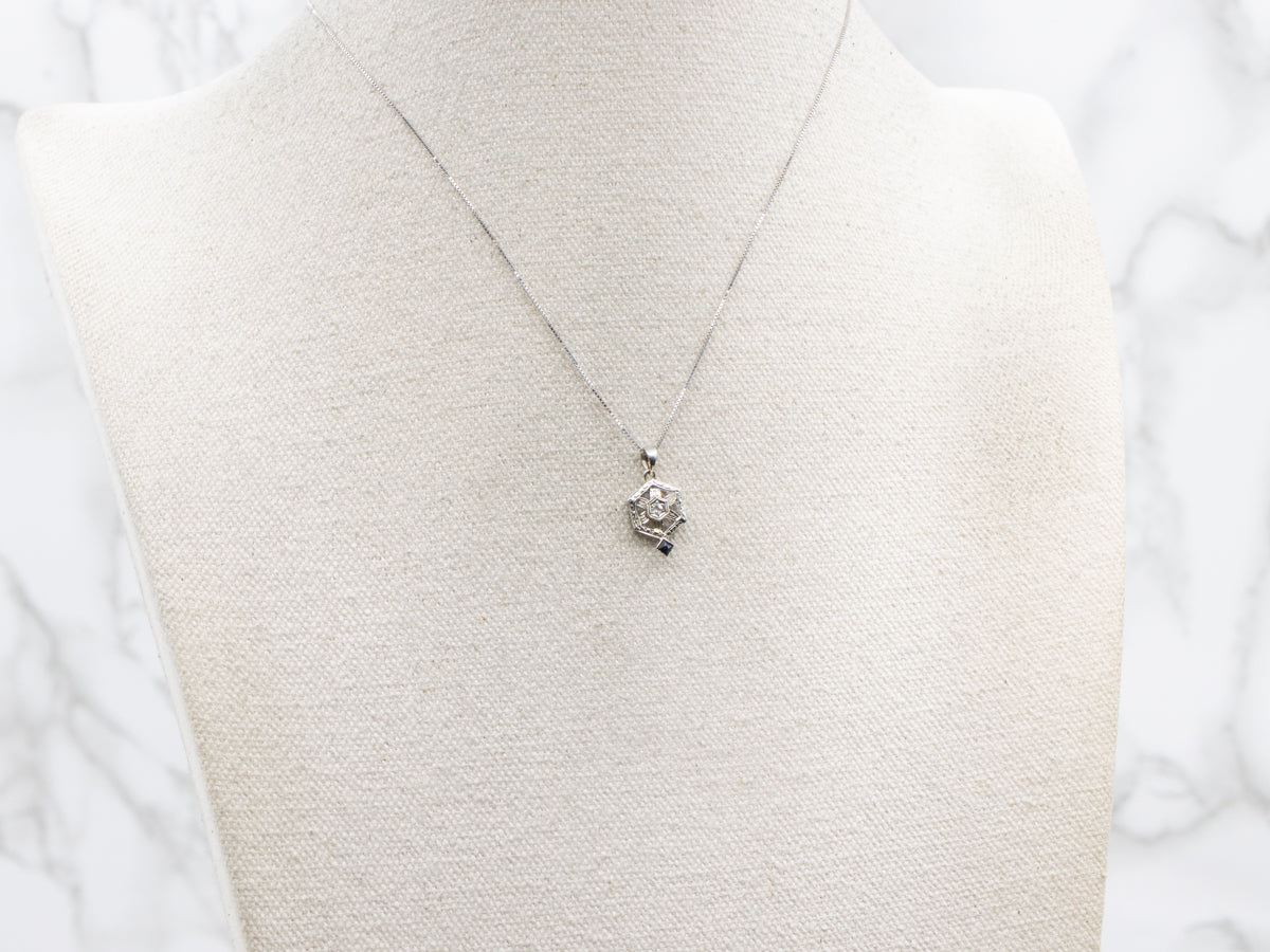 Art Deco Old Mine Cut Diamond and Sapphire Pendant