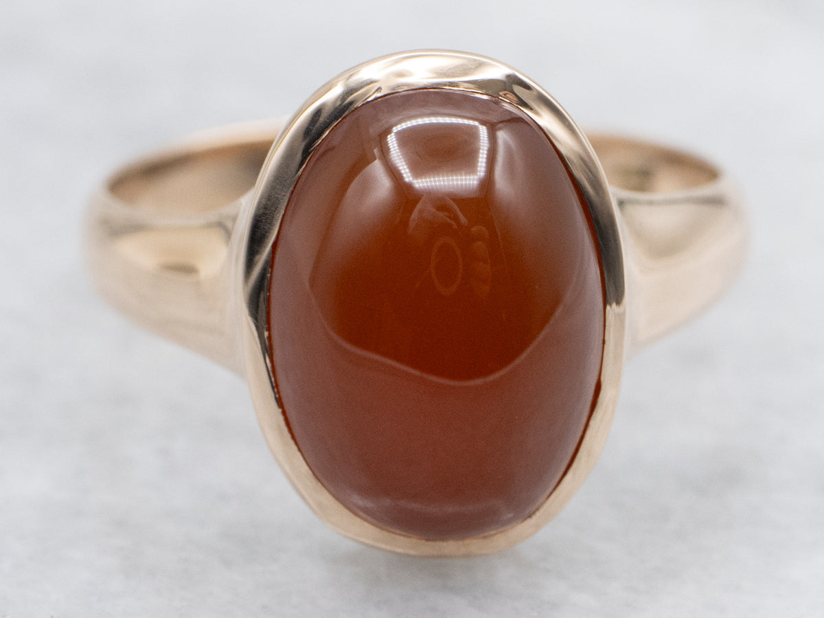 Vintage Gold Bezel-Set Carnelian Solitaire Ring