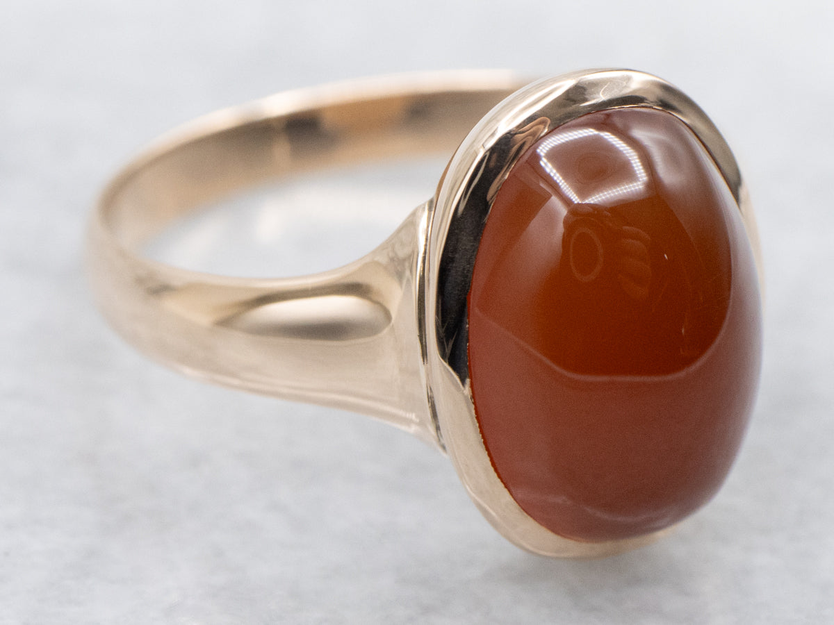 Vintage Gold Bezel-Set Carnelian Solitaire Ring