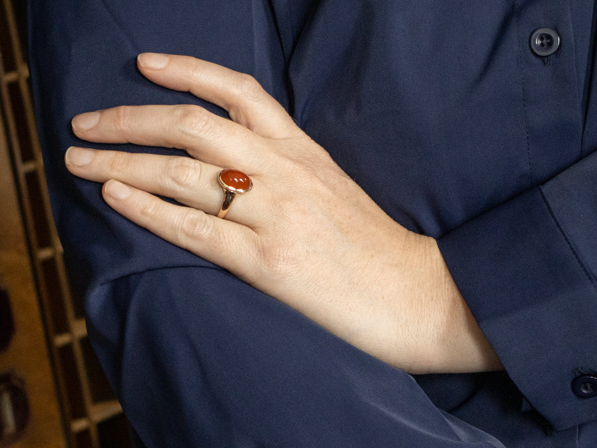 Vintage Gold Bezel-Set Carnelian Solitaire Ring