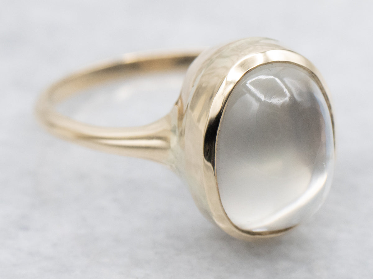 Minimalist Bezel Set Moonstone Ring in Yellow Gold