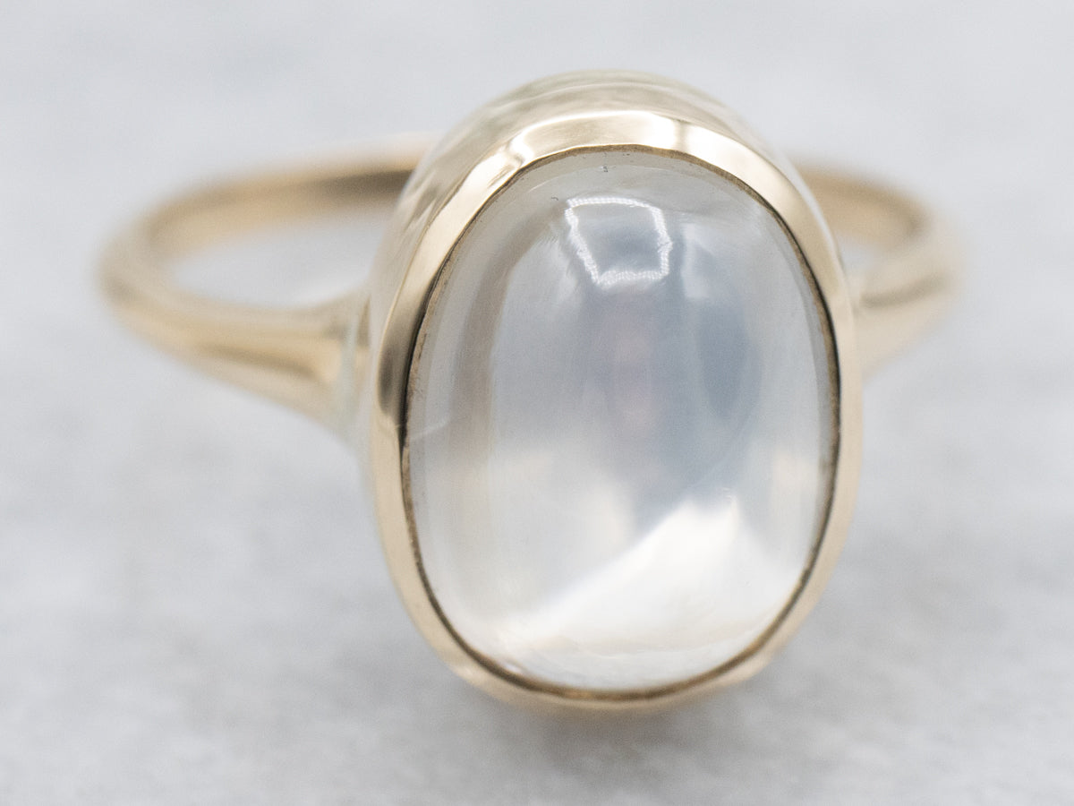 Minimalist Bezel Set Moonstone Ring in Yellow Gold