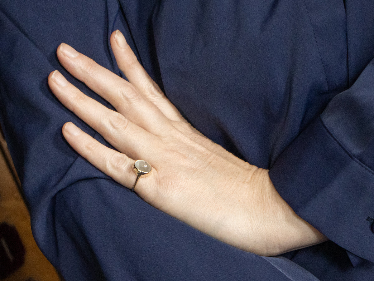 Minimalist Bezel Set Moonstone Ring in Yellow Gold