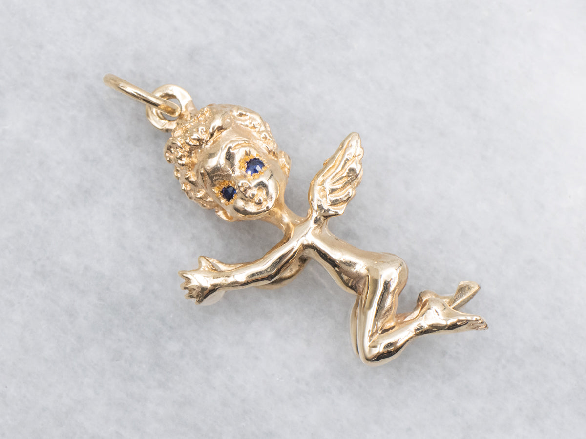 Marvin Hime Sapphire and Pearl Cherub Old Hollywood Pendant