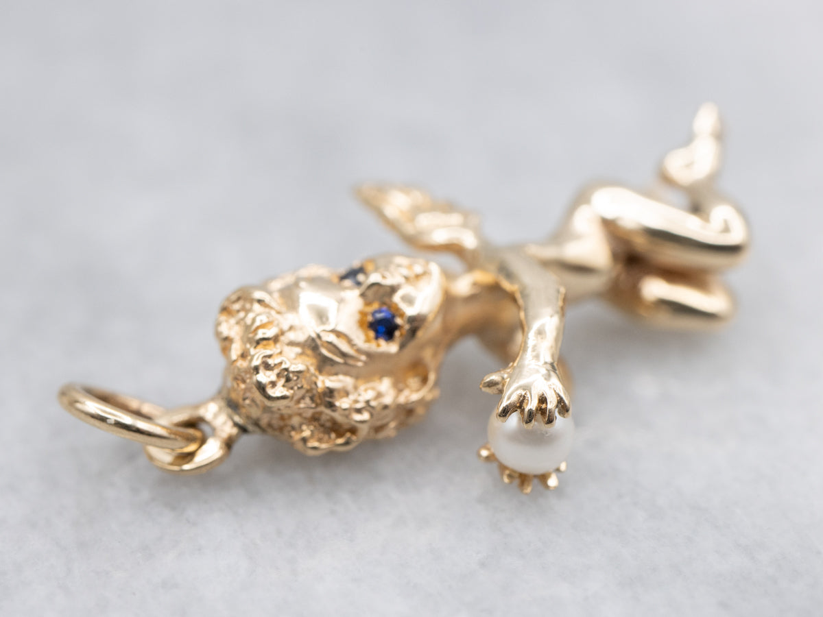 Marvin Hime Sapphire and Pearl Cherub Old Hollywood Pendant