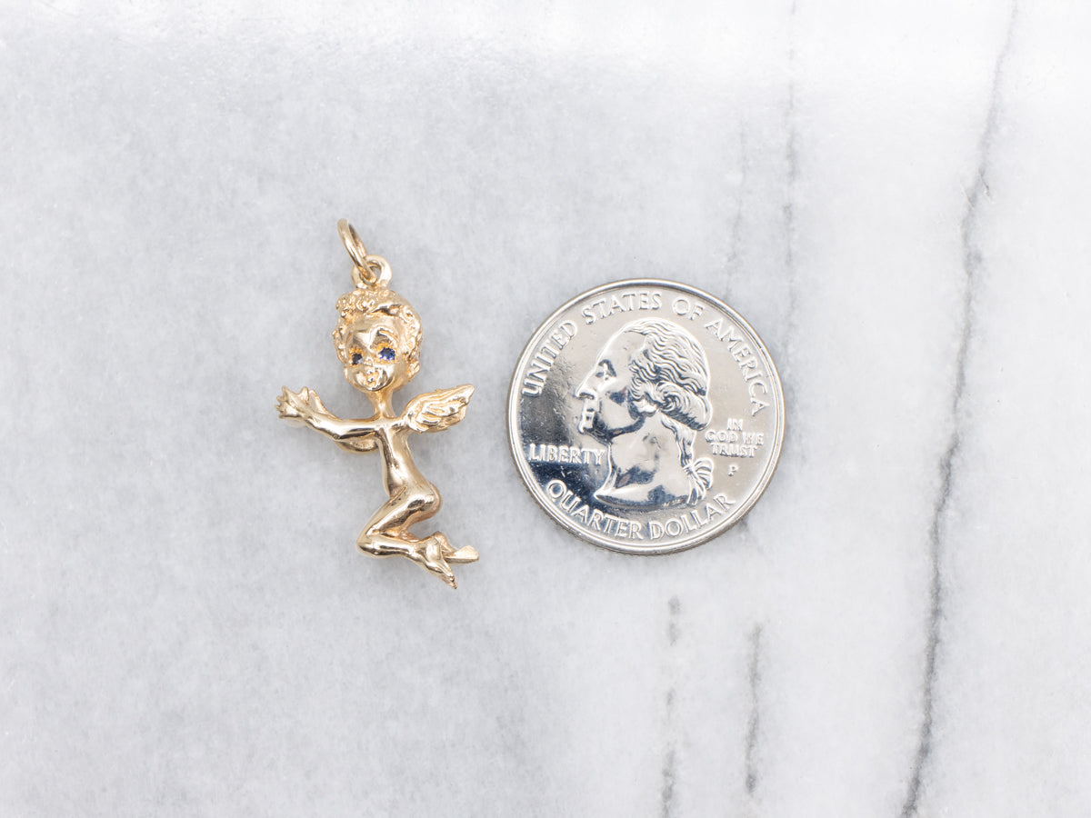 Marvin Hime Sapphire and Pearl Cherub Old Hollywood Pendant