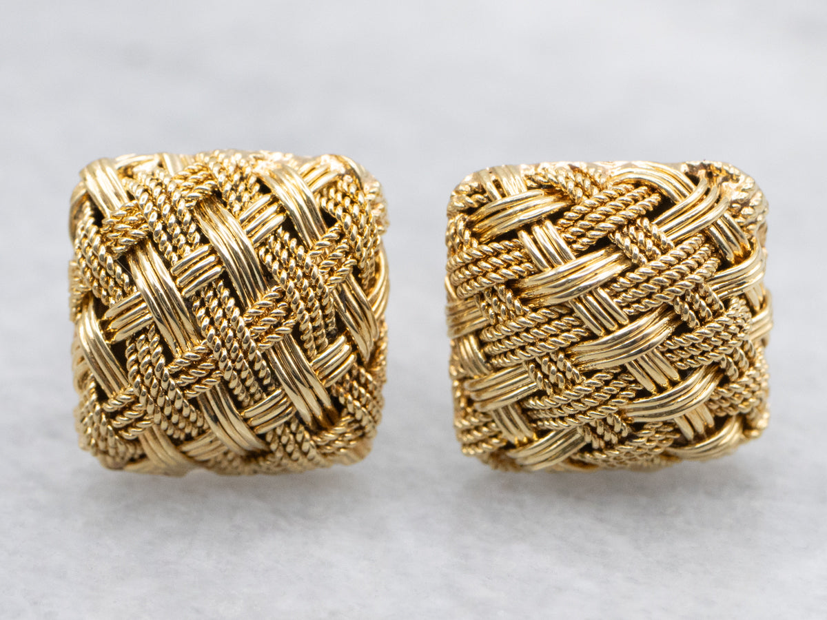 Basket Weave 18-Karat Gold Stud Earrings