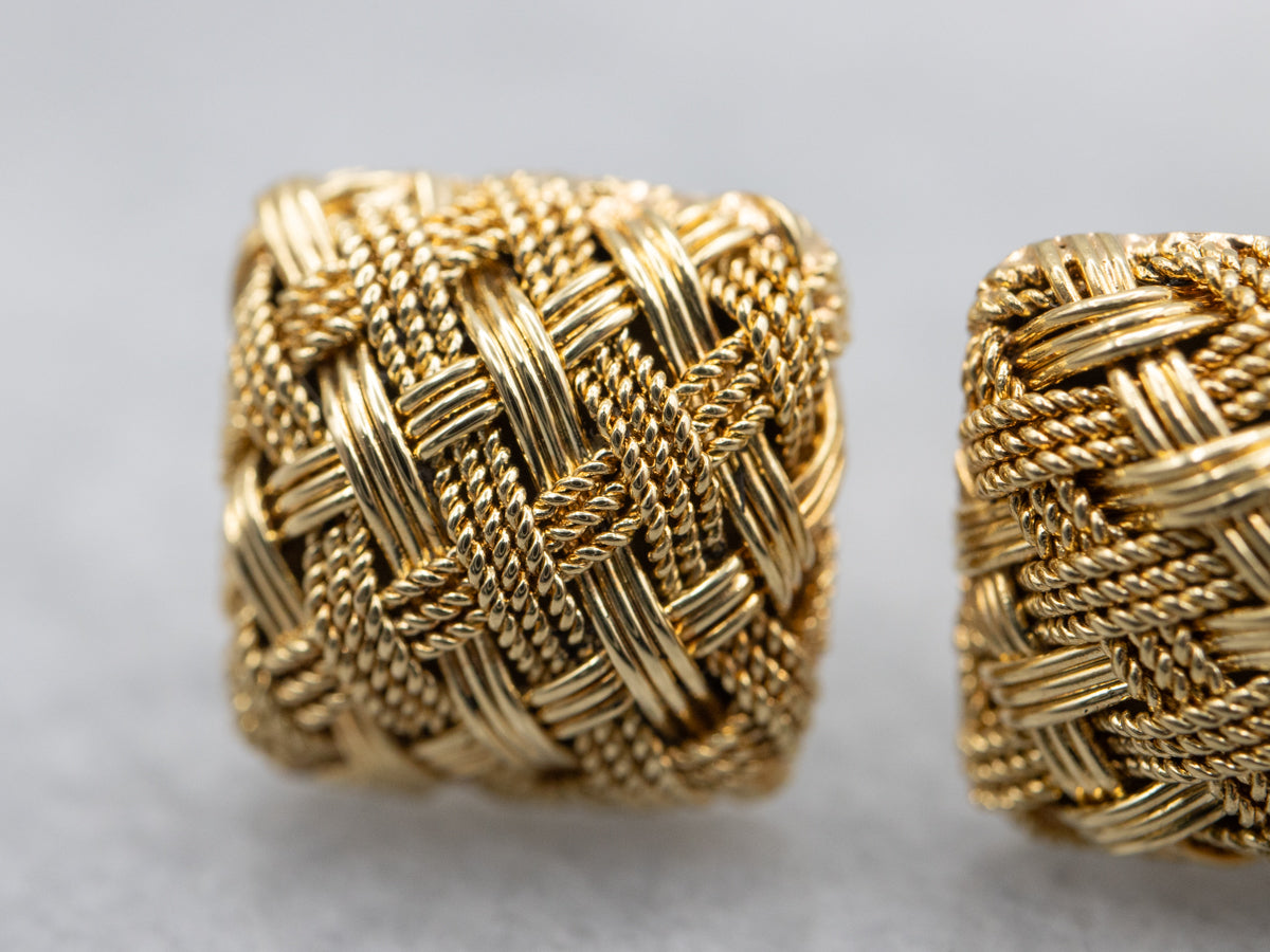 Basket Weave 18-Karat Gold Stud Earrings