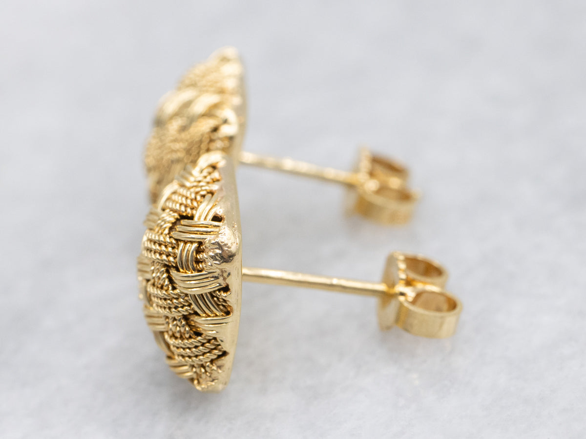 Basket Weave 18-Karat Gold Stud Earrings