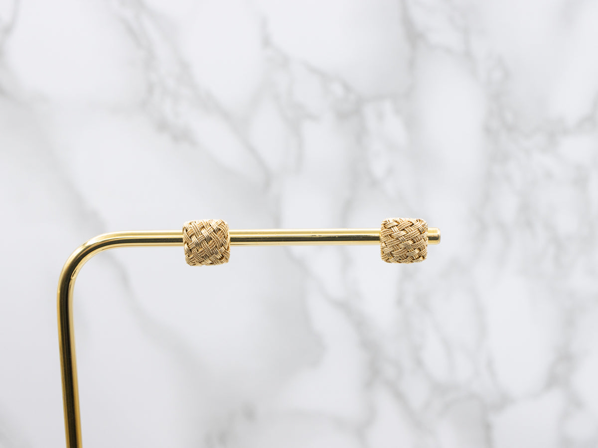 Basket Weave 18-Karat Gold Stud Earrings
