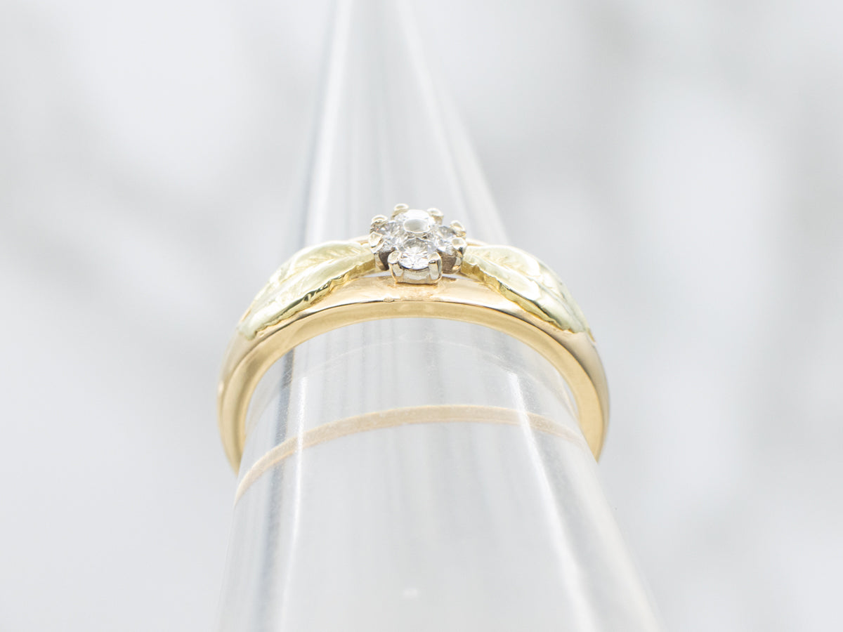 Vintage Tri-Color Gold Botanical Diamond Ring