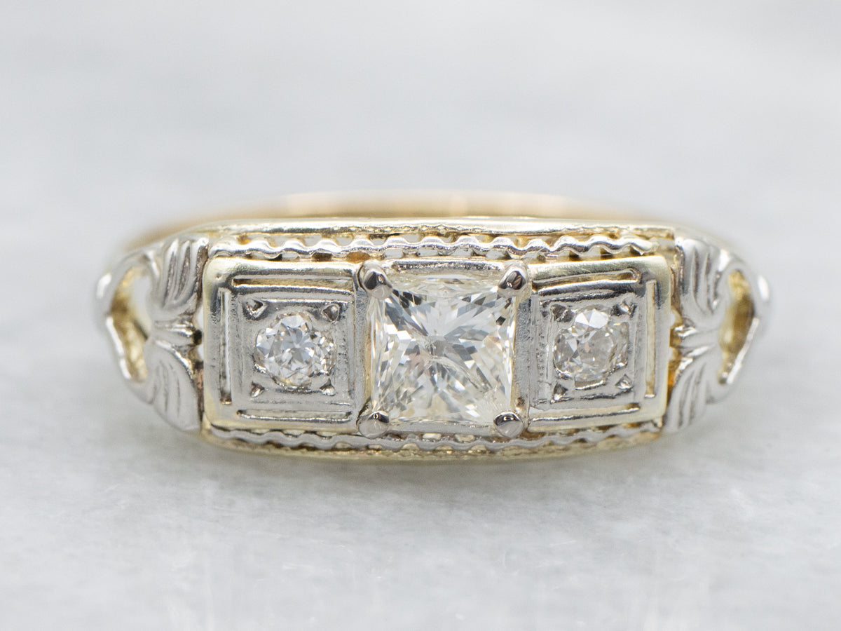 Early Retro Era Three Stone Diamond Ring
