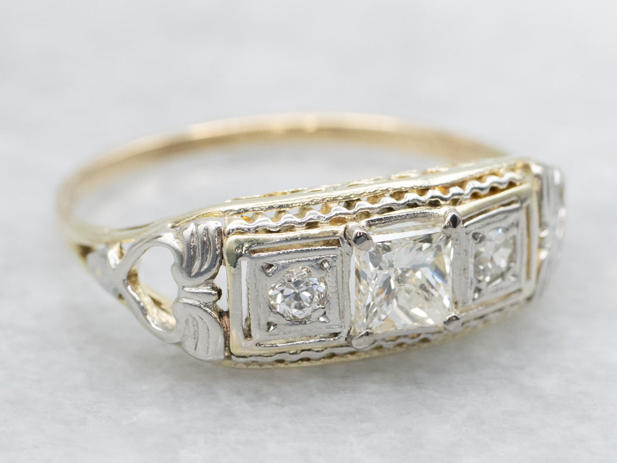 Early Retro Era Three Stone Diamond Ring