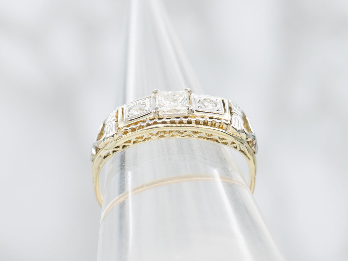 Early Retro Era Three Stone Diamond Ring