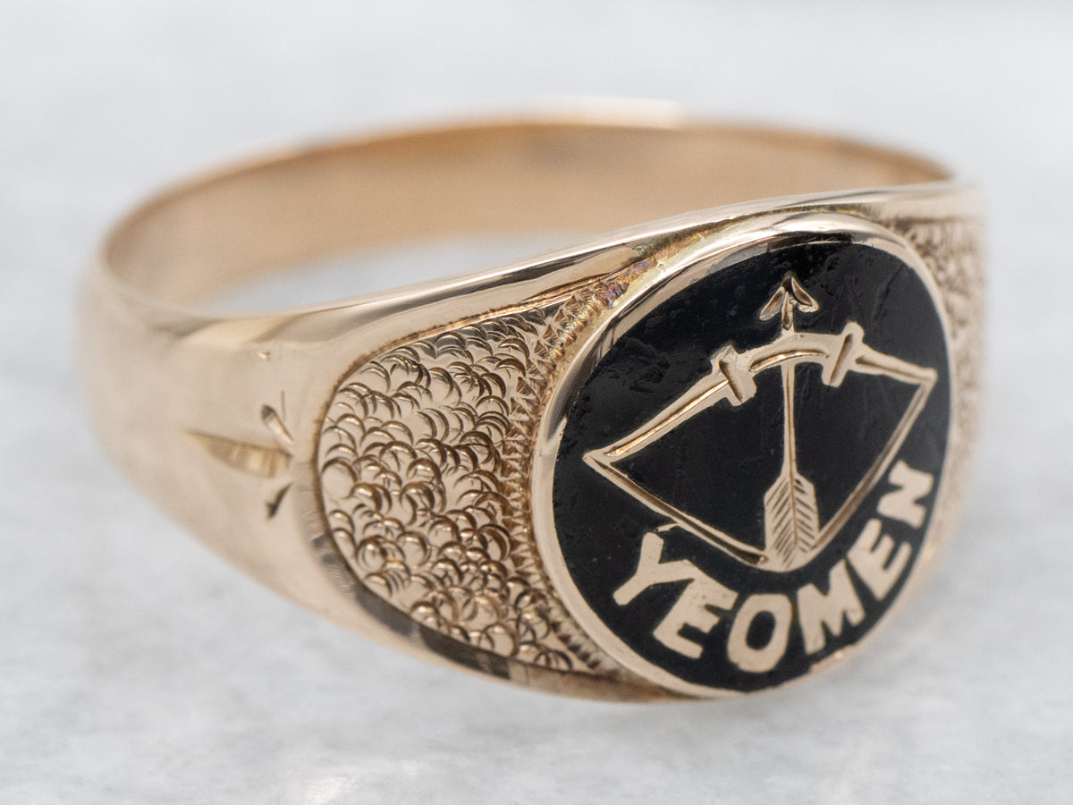 Antique Enamel and Gold Brotherhood of American Yeomen Ring