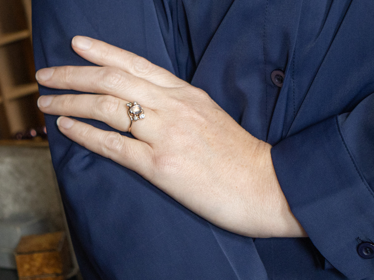 Moonstone Diamond and Pearl Rose Gold Bypass Ring
