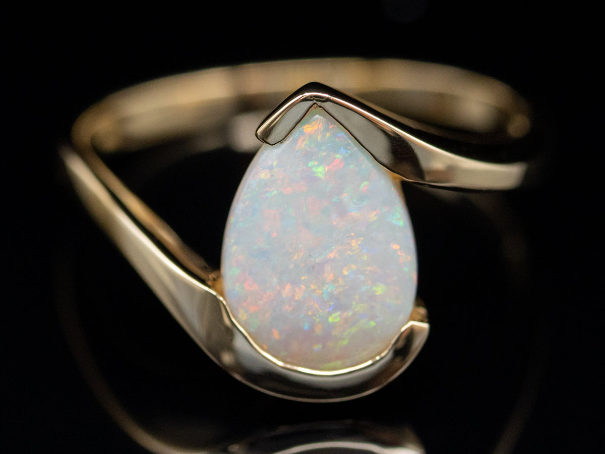 Pear-Cut Australian Opal Gold Bypass Ring