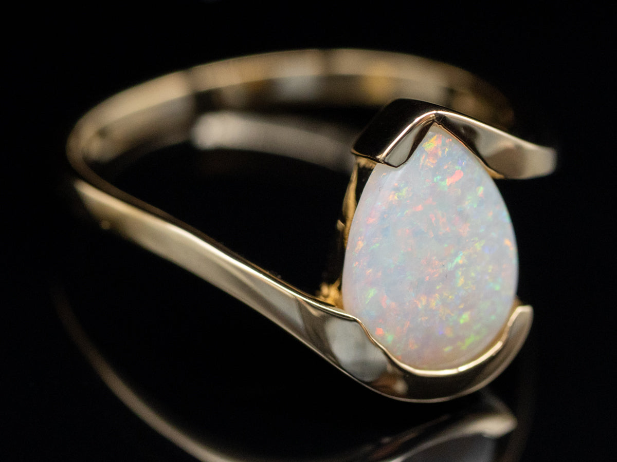 Pear-Cut Australian Opal Gold Bypass Ring