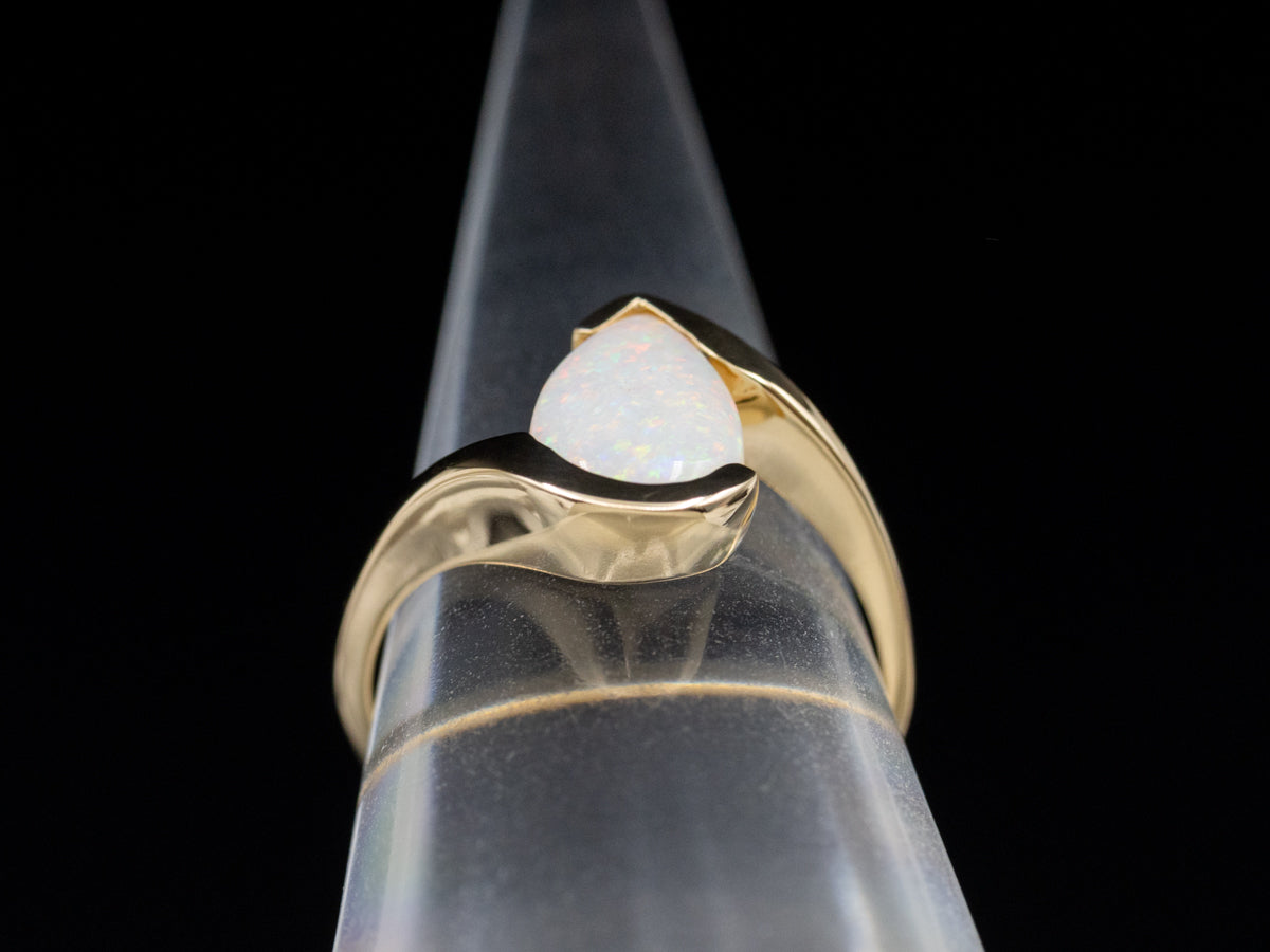 Pear-Cut Australian Opal Gold Bypass Ring