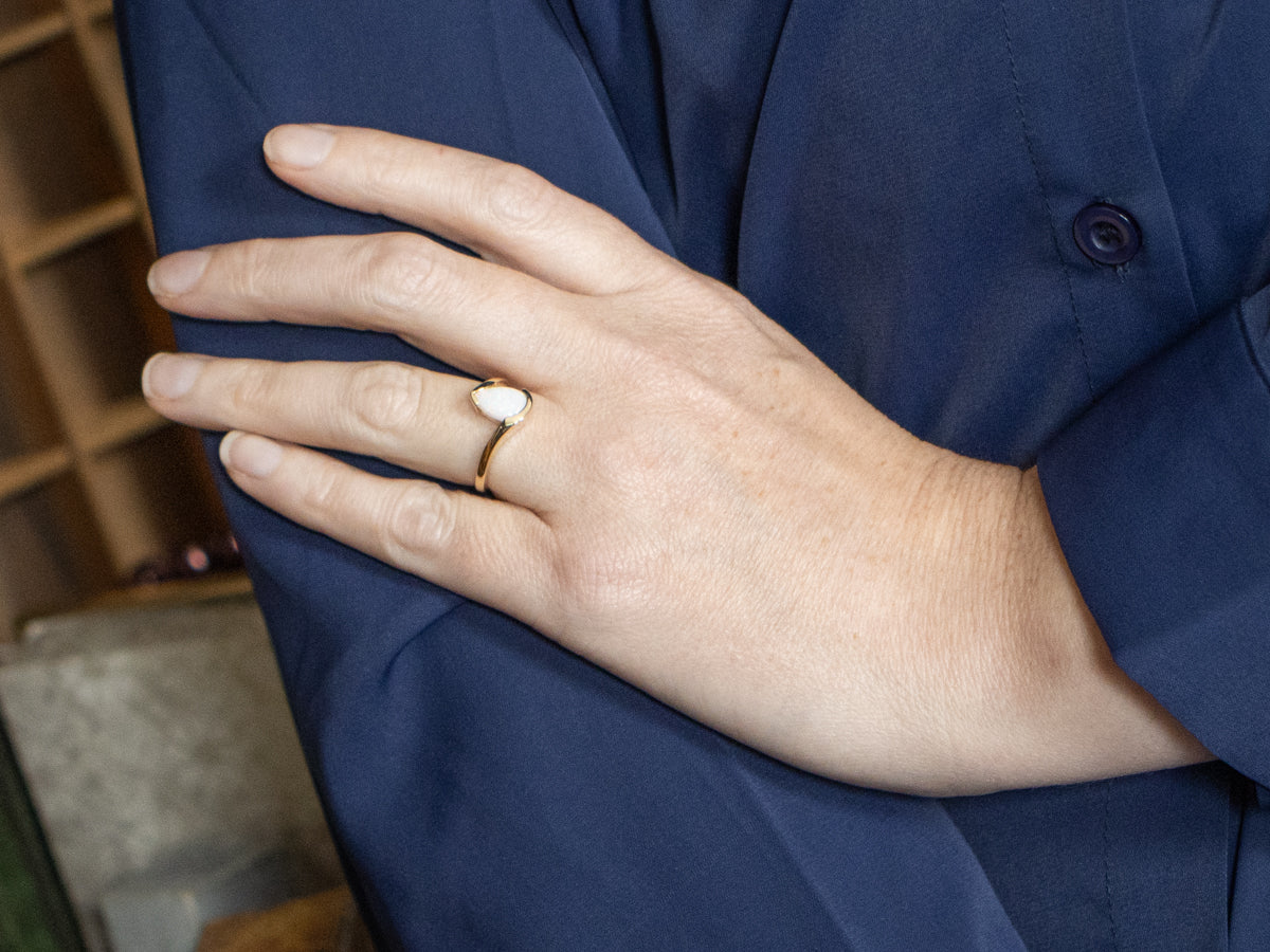 Pear-Cut Australian Opal Gold Bypass Ring