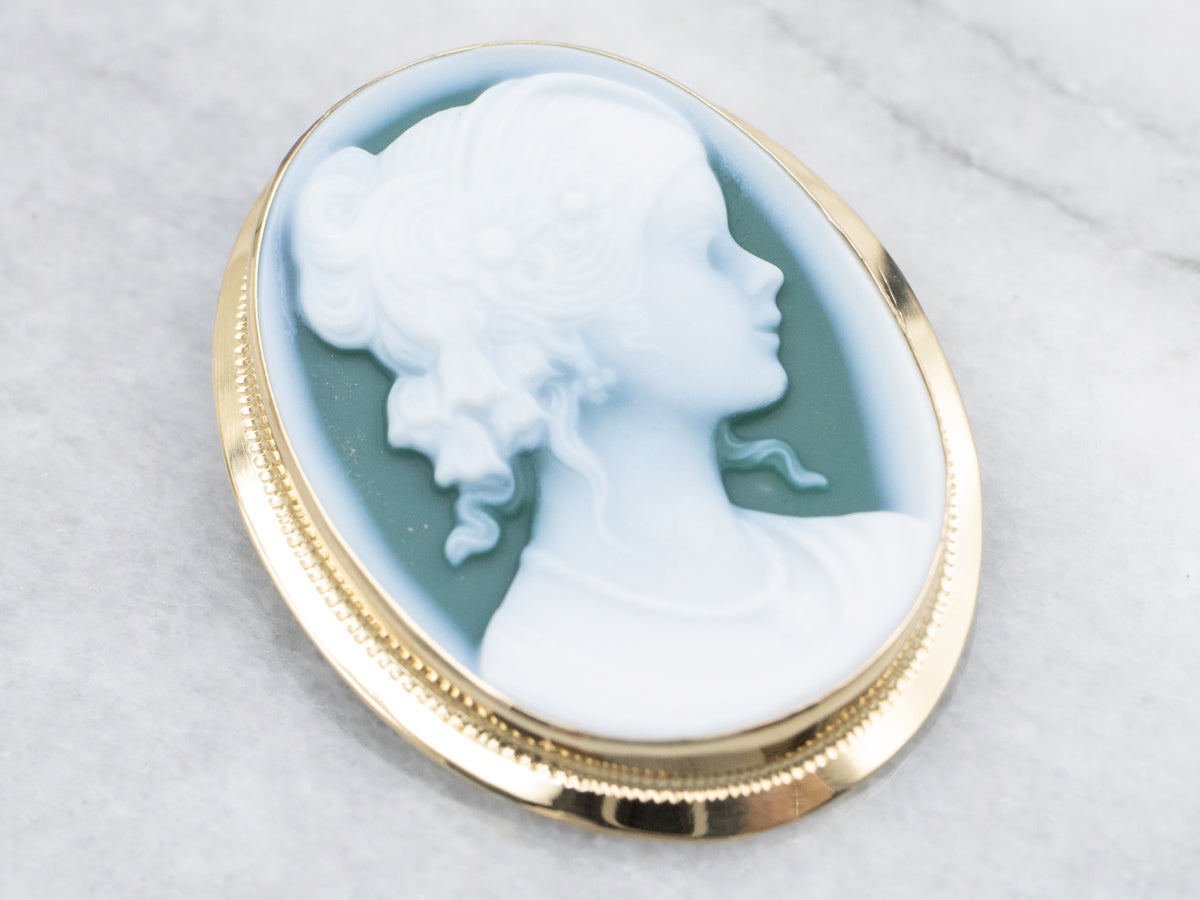 Modern Carved Cameo Brooch or Pendant