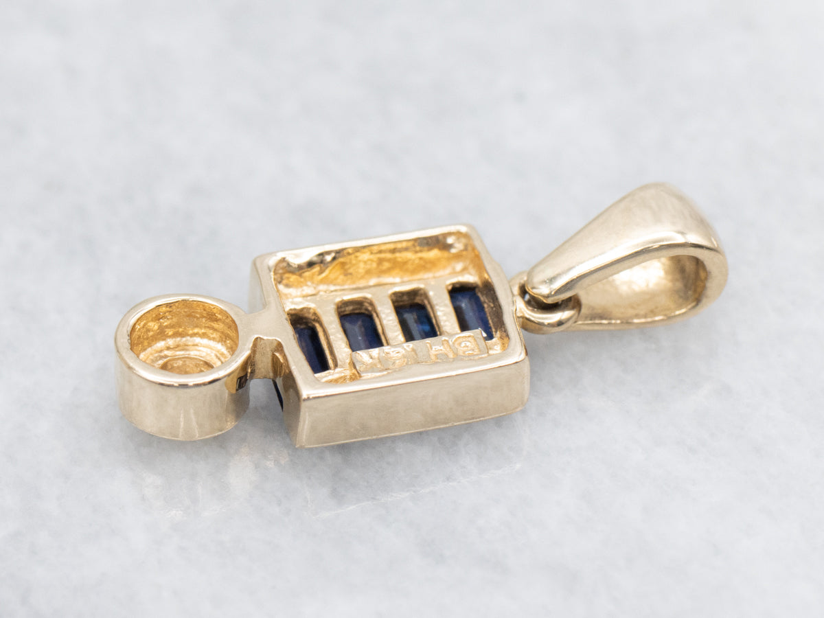 Modern Gold Sapphire and Diamond Drop Pendant