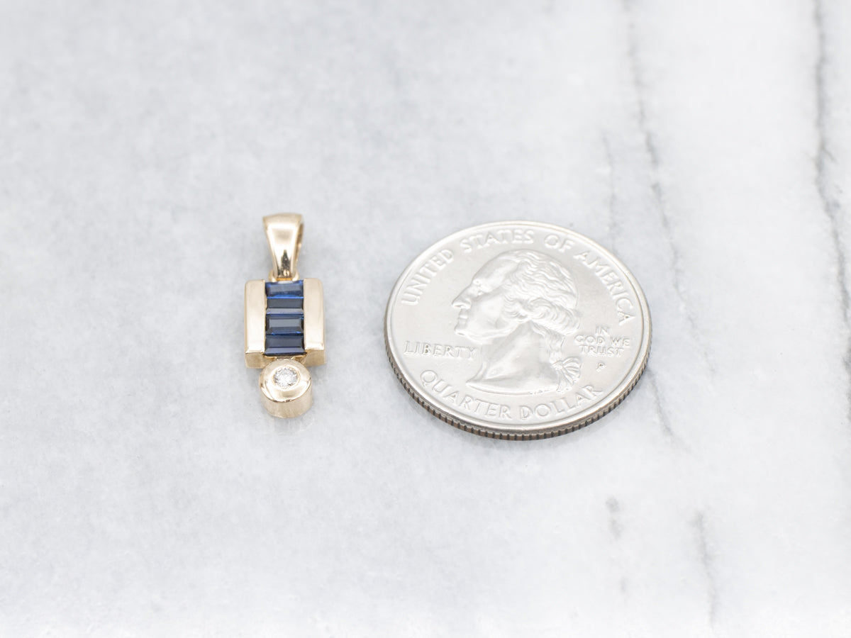 Modern Gold Sapphire and Diamond Drop Pendant