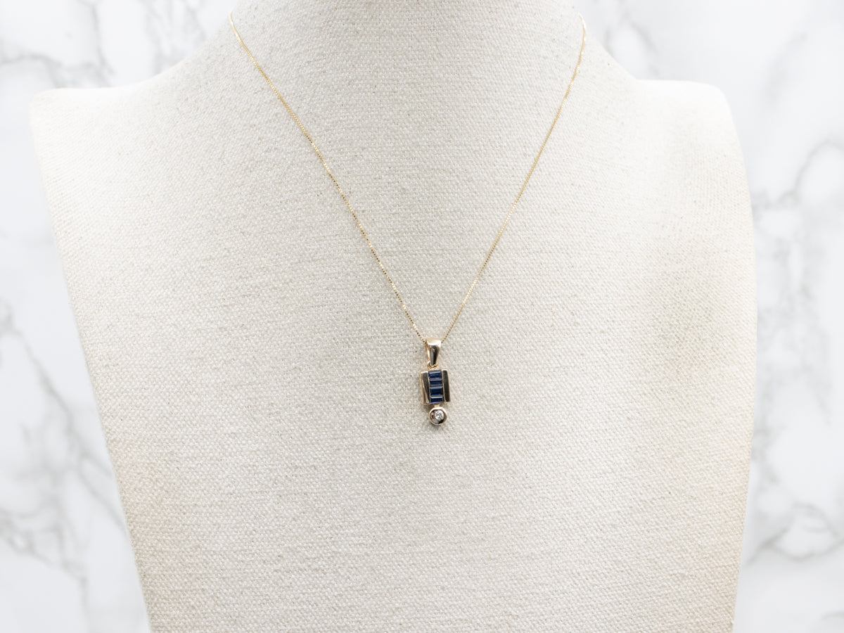 Modern Gold Sapphire and Diamond Drop Pendant