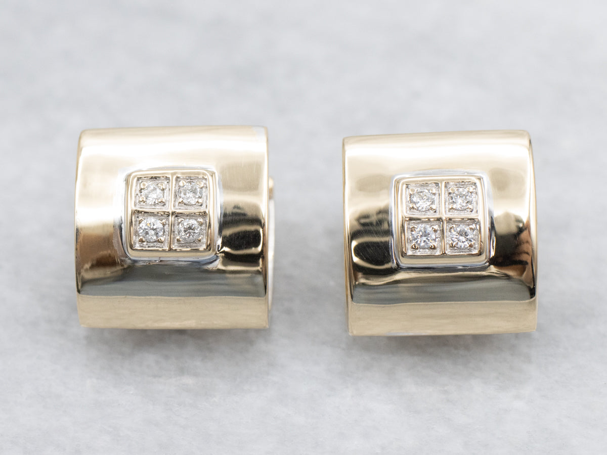 Squared Gold Diamond Hoop Earrings