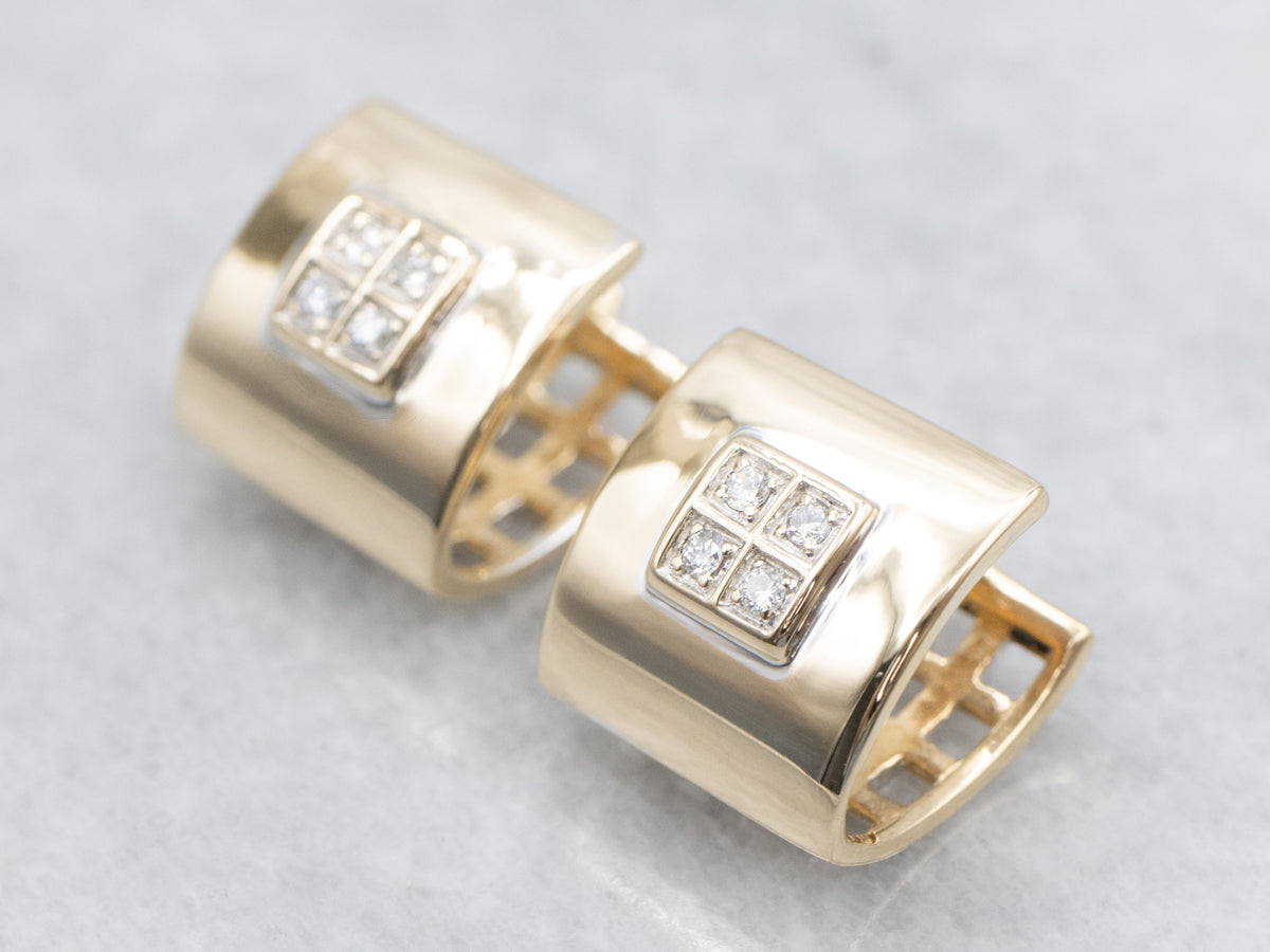Squared Gold Diamond Hoop Earrings