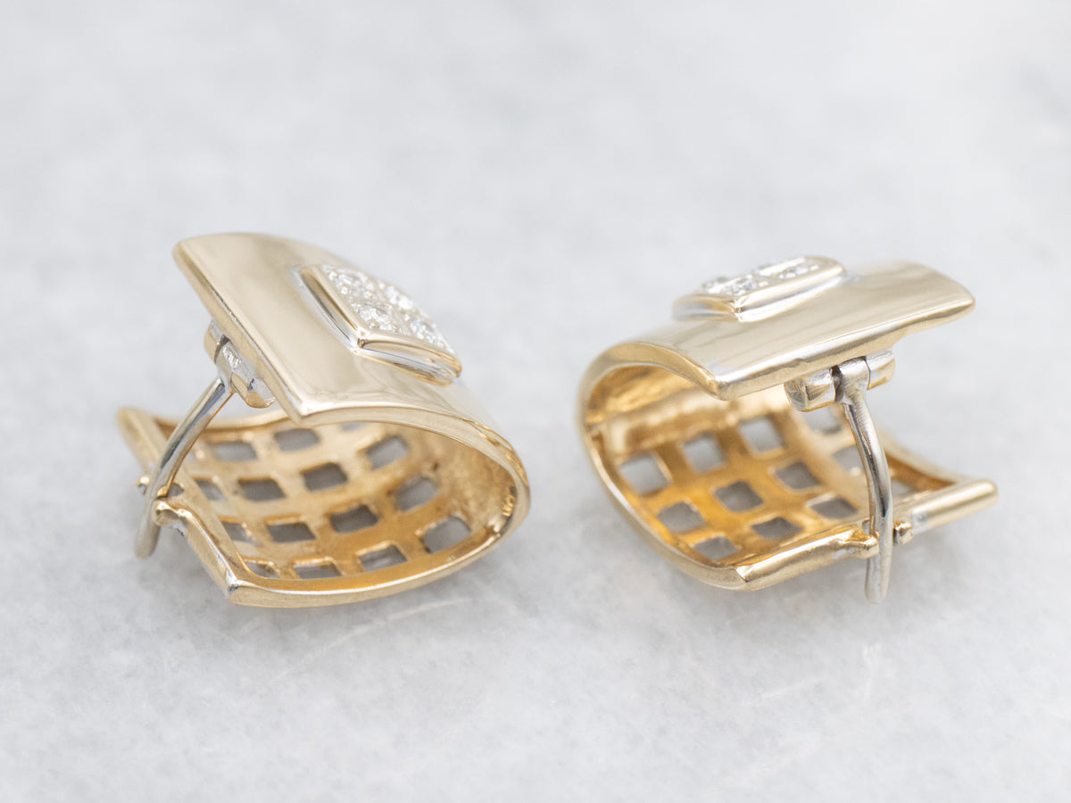 Squared Gold Diamond Hoop Earrings