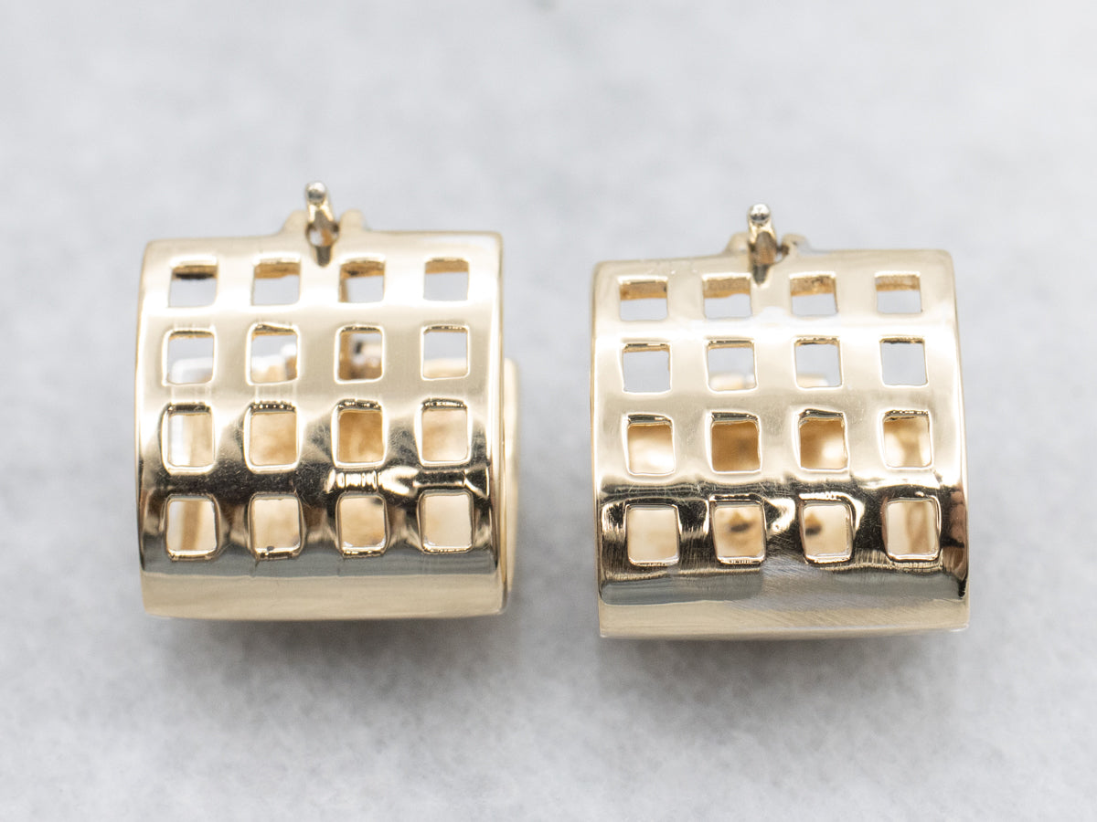 Squared Gold Diamond Hoop Earrings