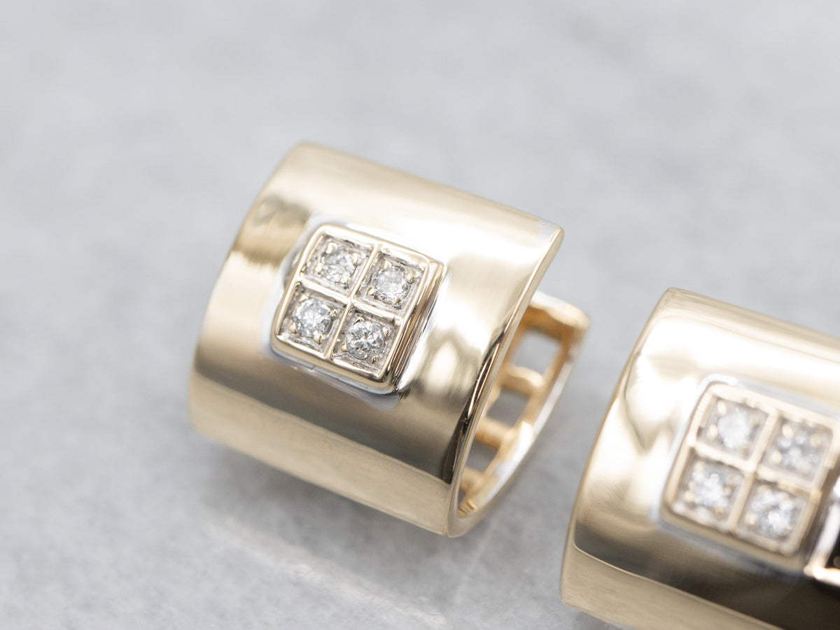 Squared Gold Diamond Hoop Earrings