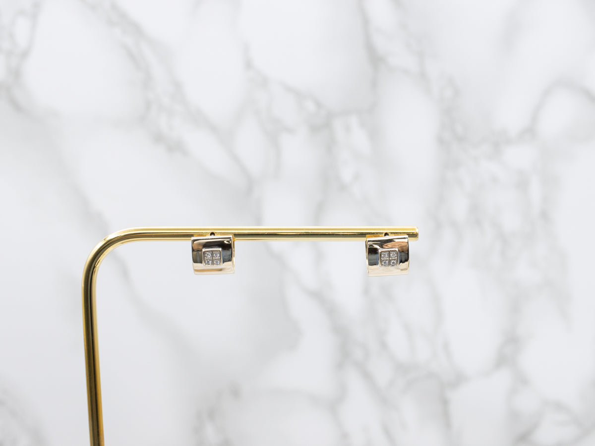 Squared Gold Diamond Hoop Earrings
