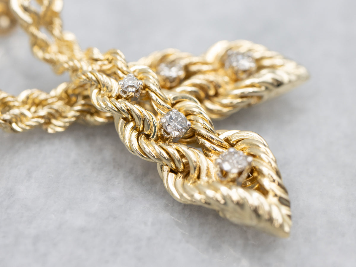 Nautical Gold Rope Twisting Diamond Drop Earrings