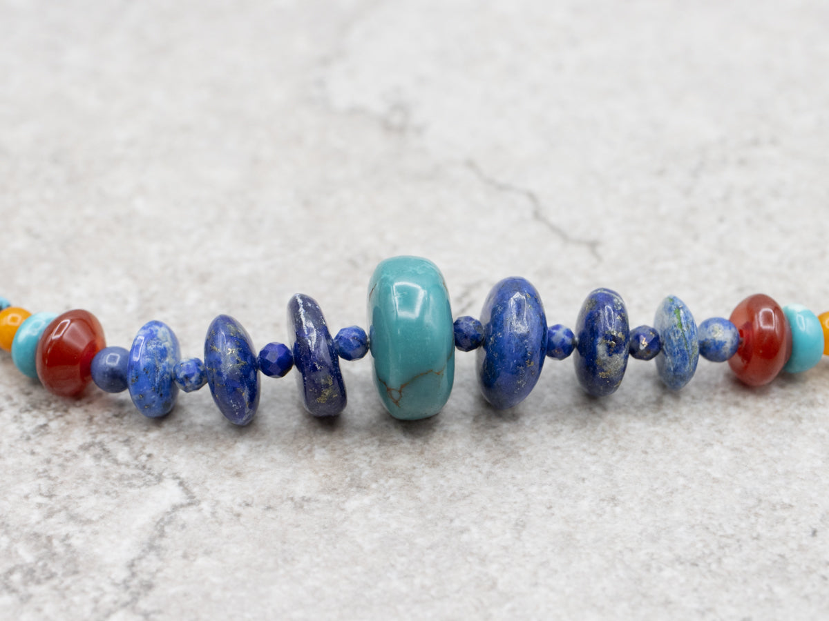 Sterling Silver Turquoise Lapis Carnelian Beaded Necklace