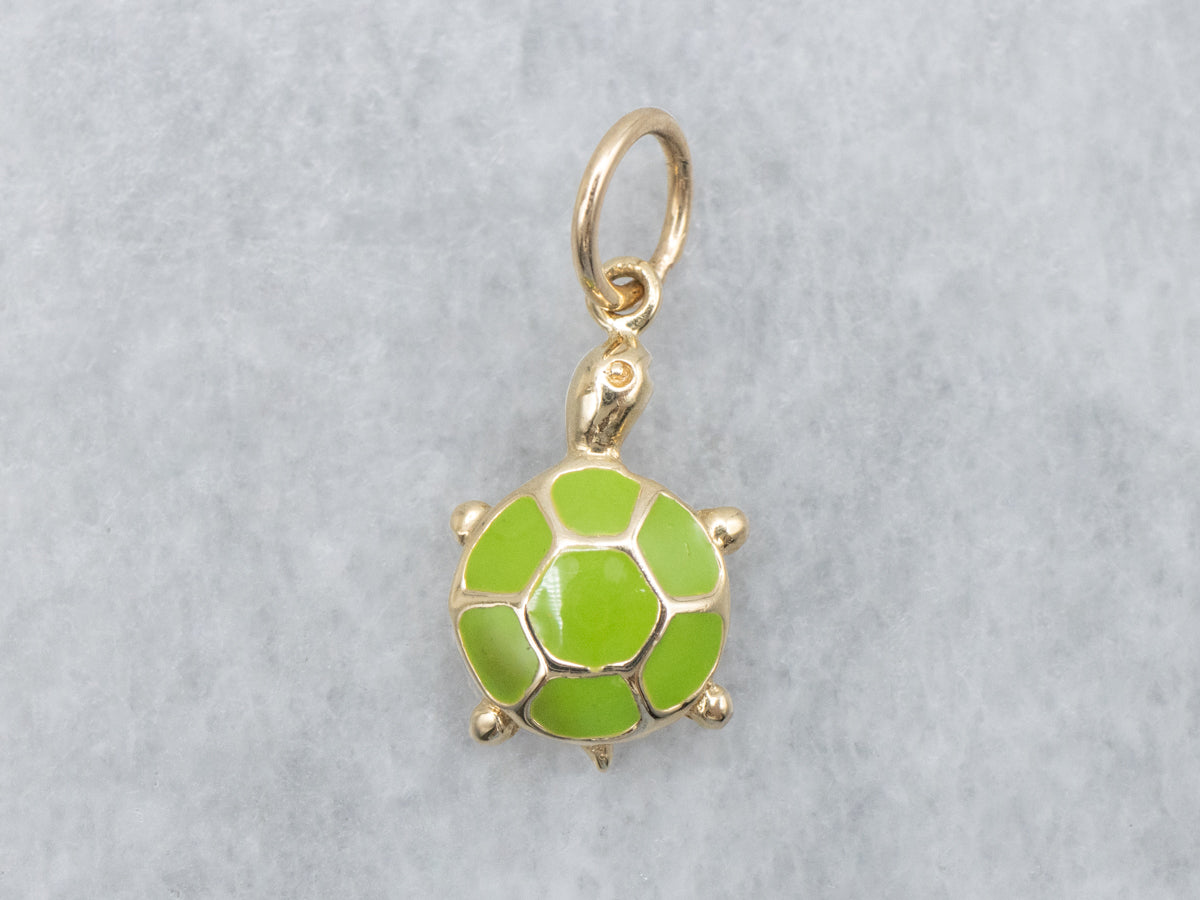 Sweet Gold Green Enamel Turtle Charm