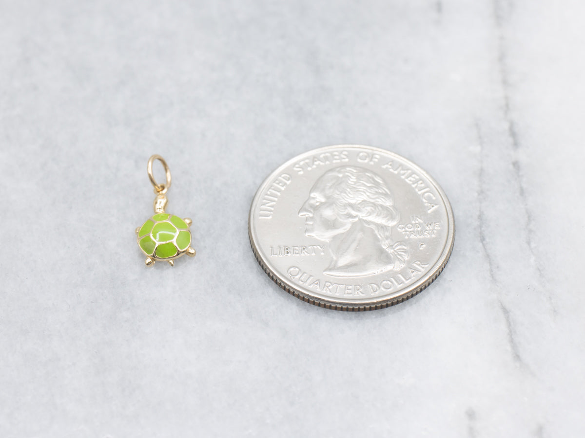 Sweet Gold Green Enamel Turtle Charm