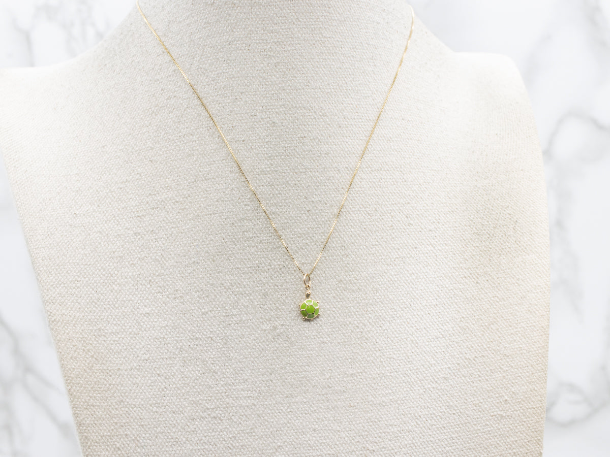 Sweet Gold Green Enamel Turtle Charm