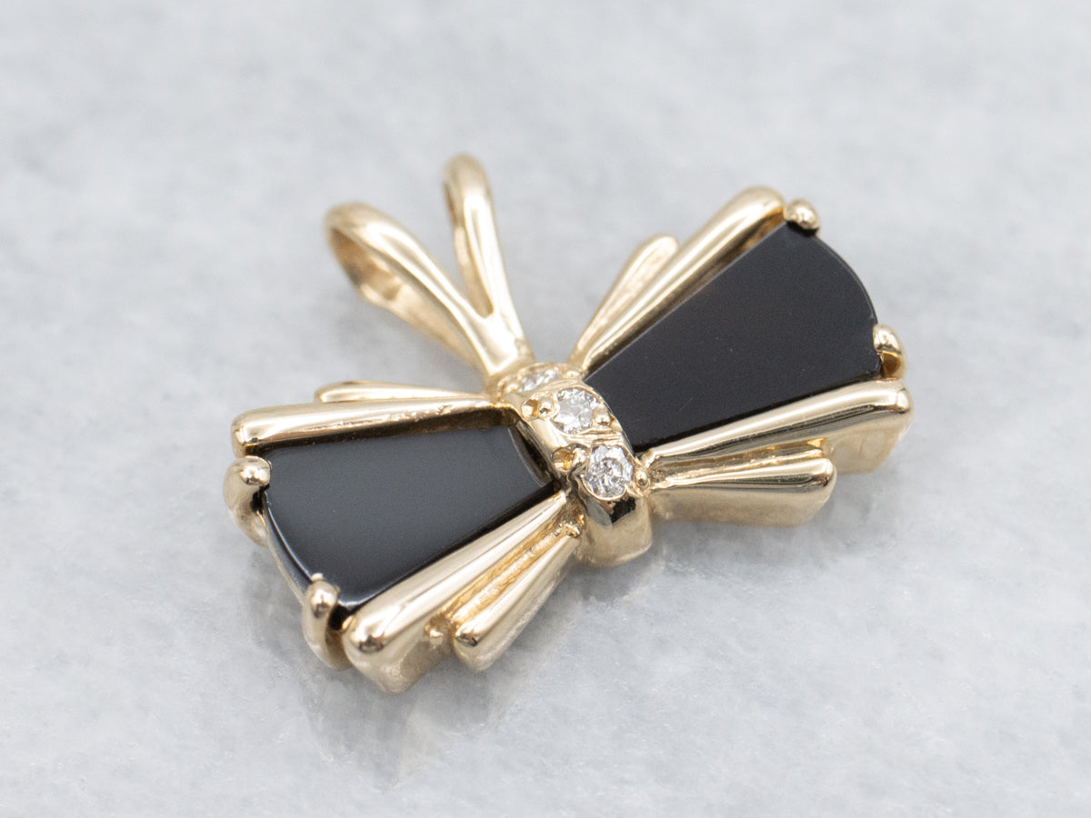 Vintage Sardonyx and Diamond Bow Pendant