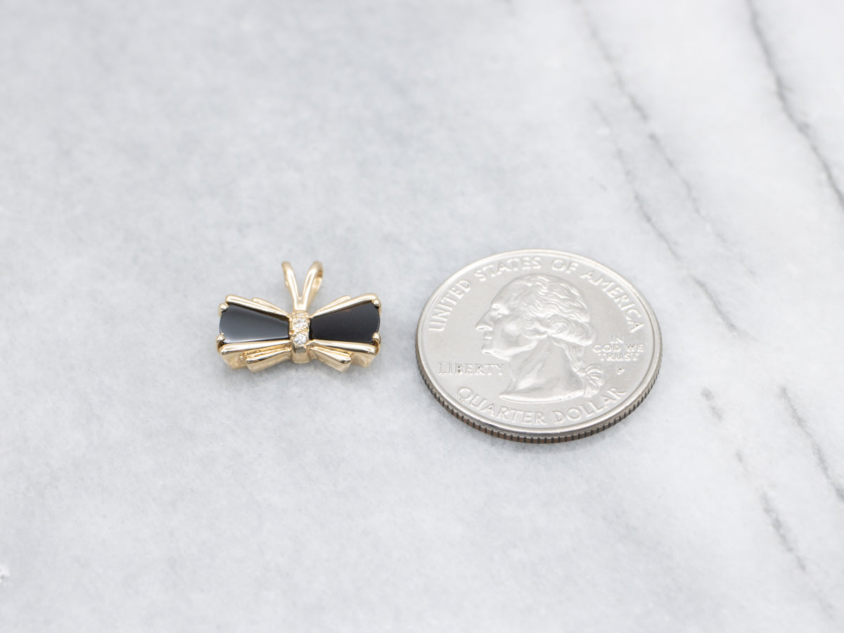 Vintage Sardonyx and Diamond Bow Pendant