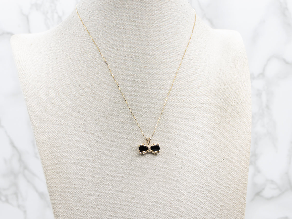 Vintage Sardonyx and Diamond Bow Pendant