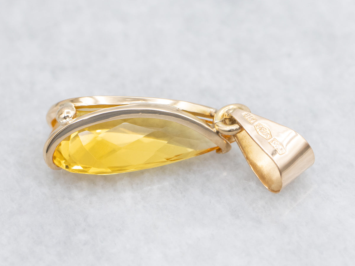 Modern Gold Yellow Beryl Solitaire Pendant