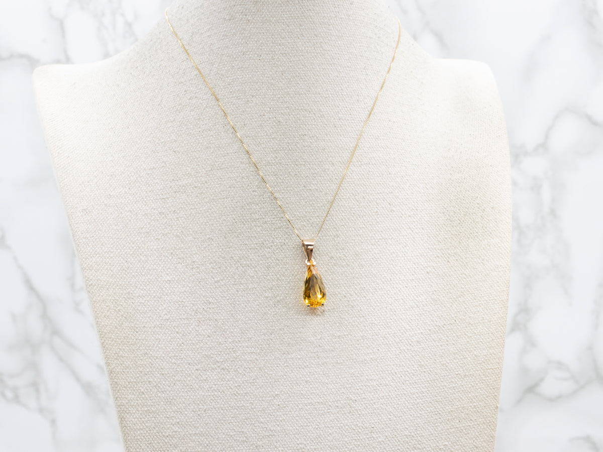 Modern Gold Yellow Beryl Solitaire Pendant