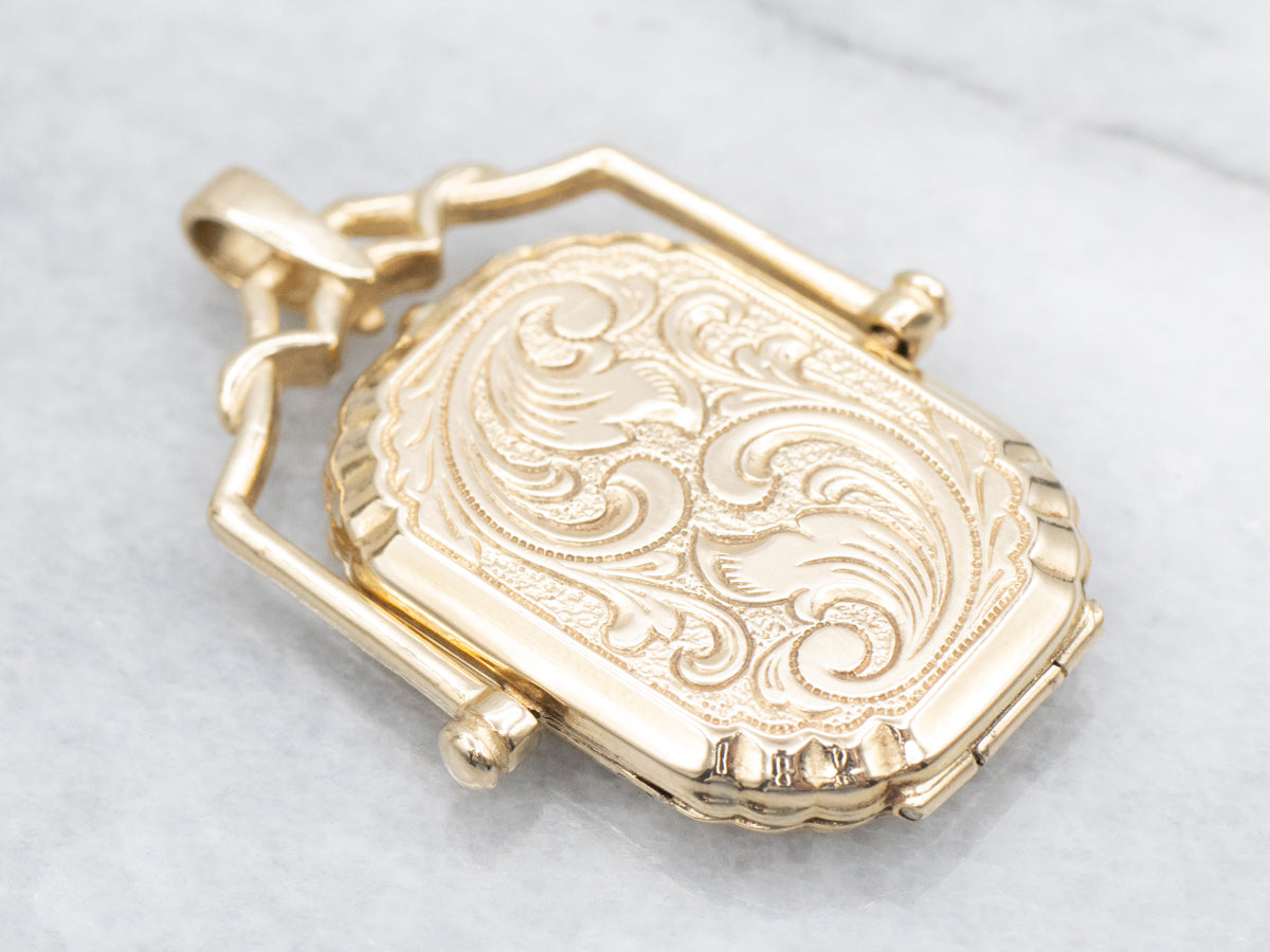 Victorian Revival Flourish Etched Gold Flip Locket - Market Square Jewelers