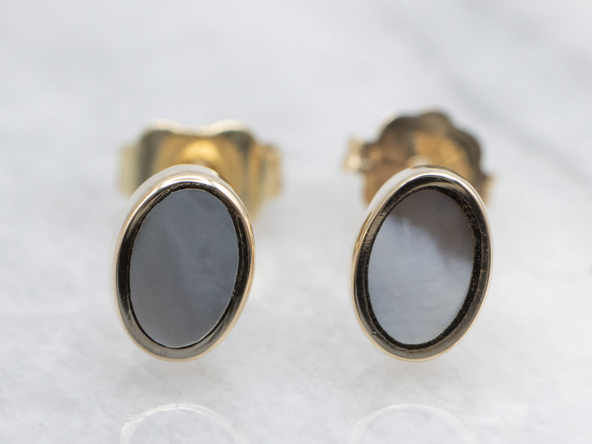 Oval Cut Mother of Pearl Stud Earrings