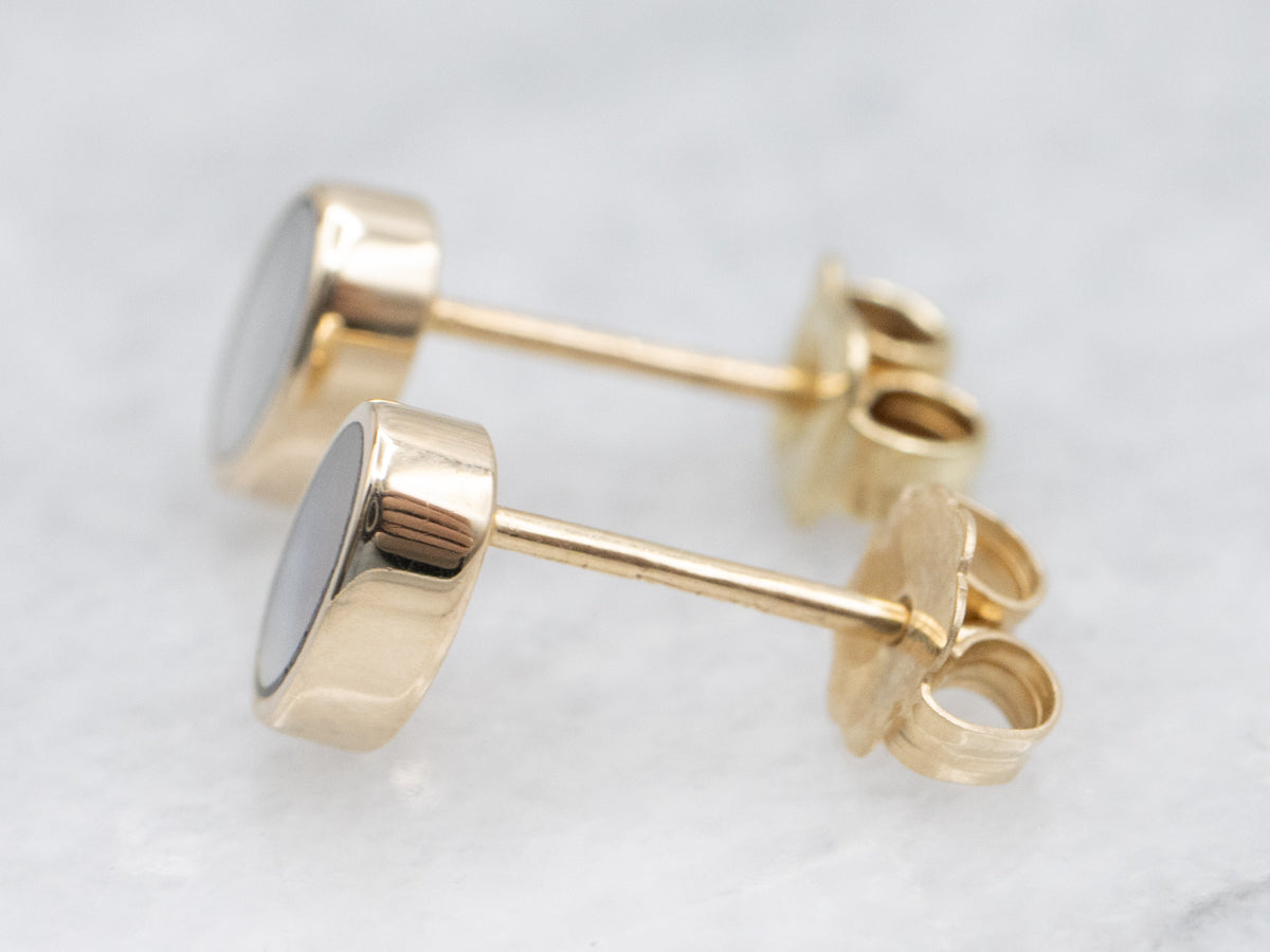 Oval Cut Mother of Pearl Stud Earrings