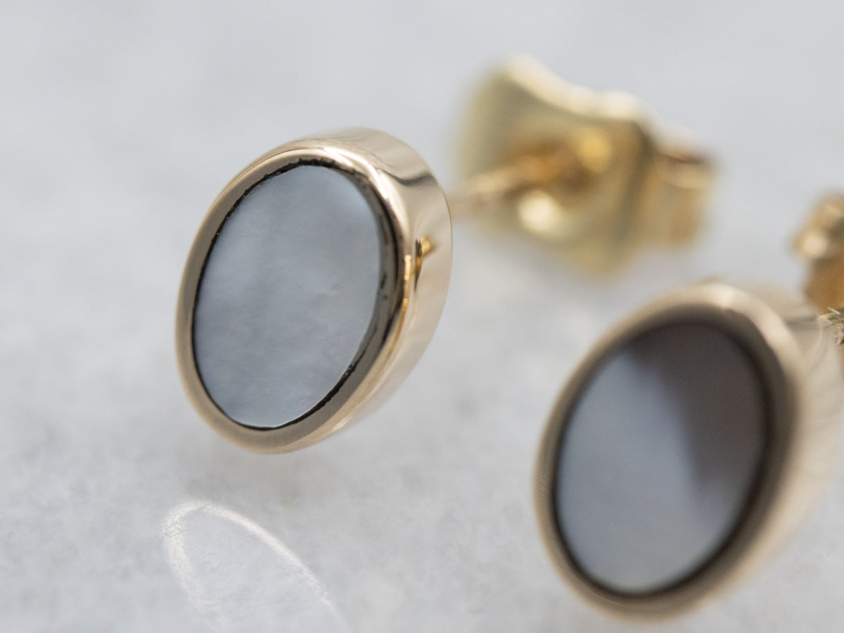 Oval Cut Mother of Pearl Stud Earrings