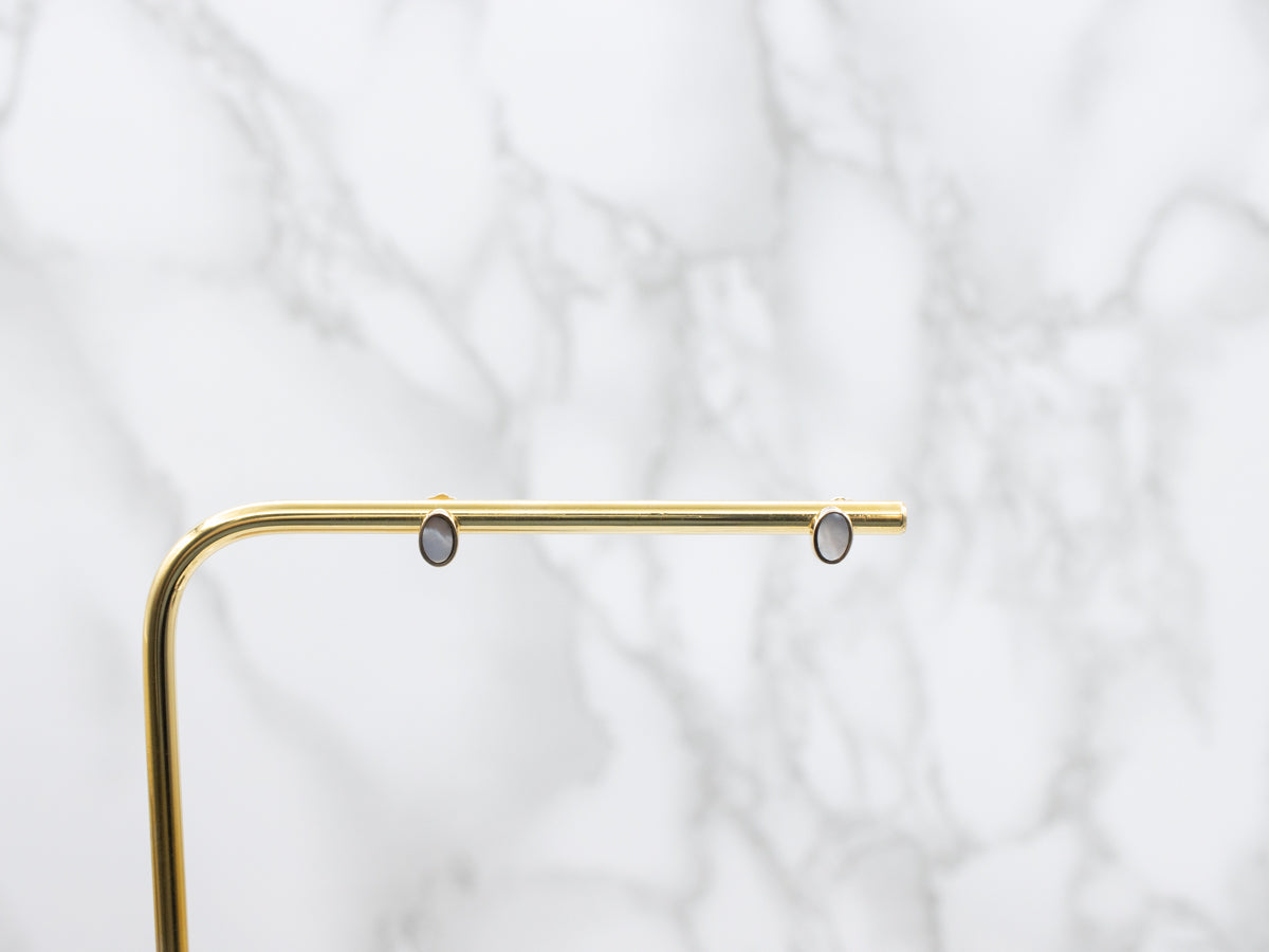 Oval Cut Mother of Pearl Stud Earrings